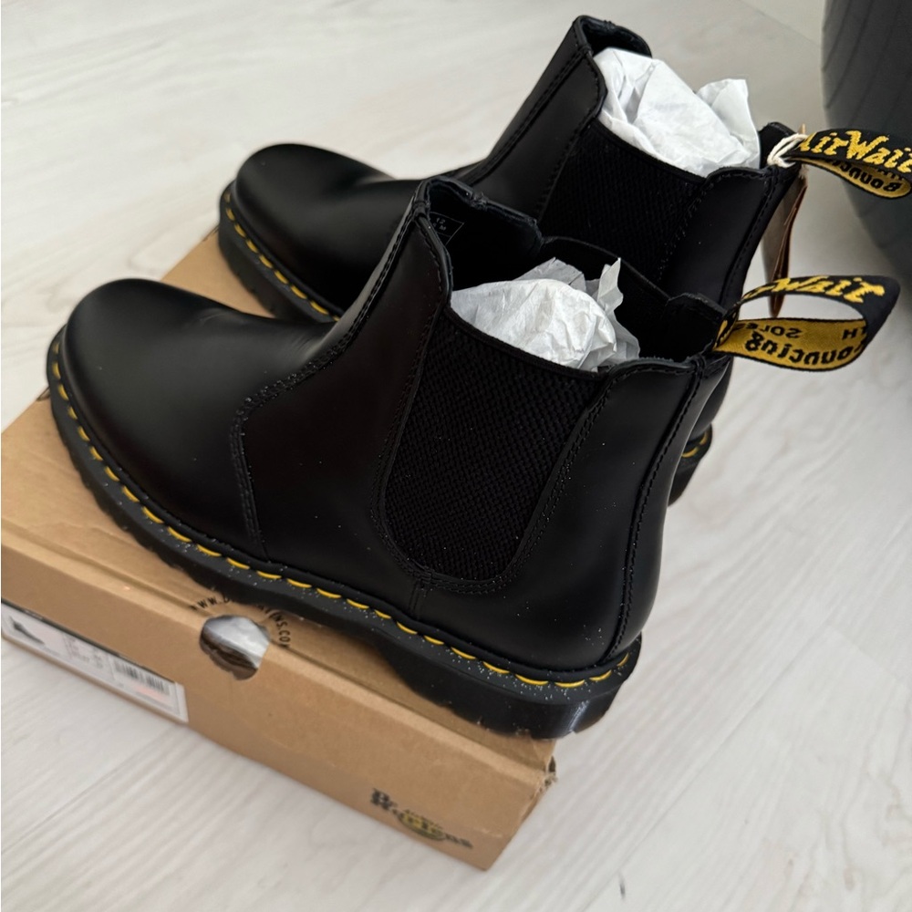 Dr. Martens Black Ankle Boots with Yellow Stitching